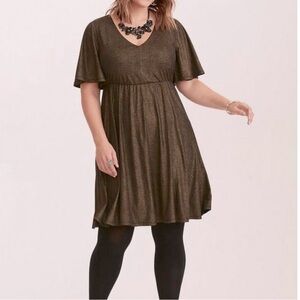 Torrid Gold Shimmer V-Neck Skater Dress - 1X